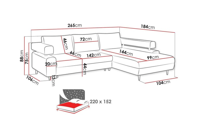 3-seters Hjørnesovesofa Graystone - Mørkegrå - Møbler - Sofaer - Sovesofaer - Hjørnesovesofa