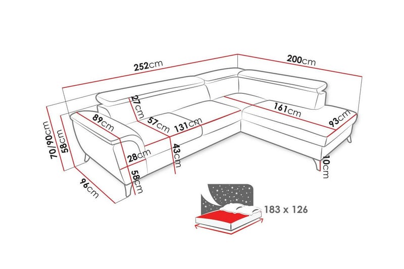 3-seters Hjørnesovesofa Graystone - Mørkegrå - Møbler - Sofaer - Sovesofaer - Hjørnesovesofa