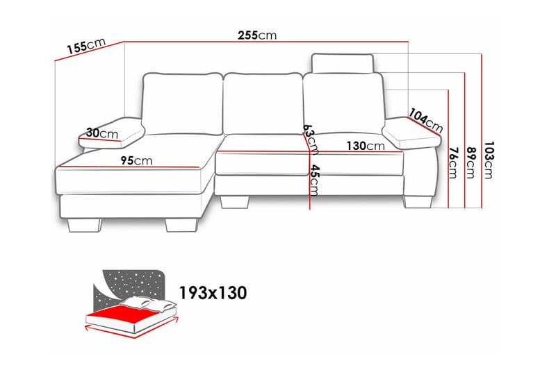 3-seters Hjørnesovesofa Graystone - Mørkegrå - Møbler - Sofaer - Sovesofaer - Hjørnesovesofa