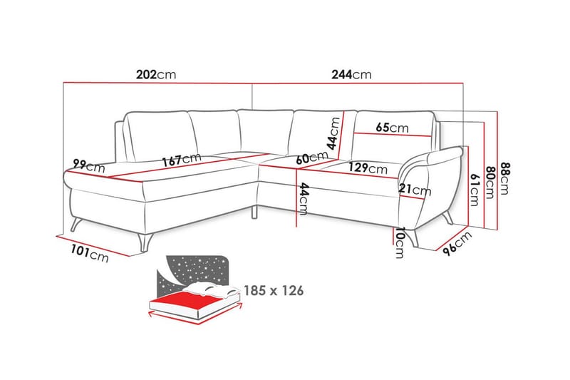 3-seters Hjørnesovesofa Hereford - Mørkegrå - Møbler - Sofaer - Sovesofaer - Hjørnesovesofa