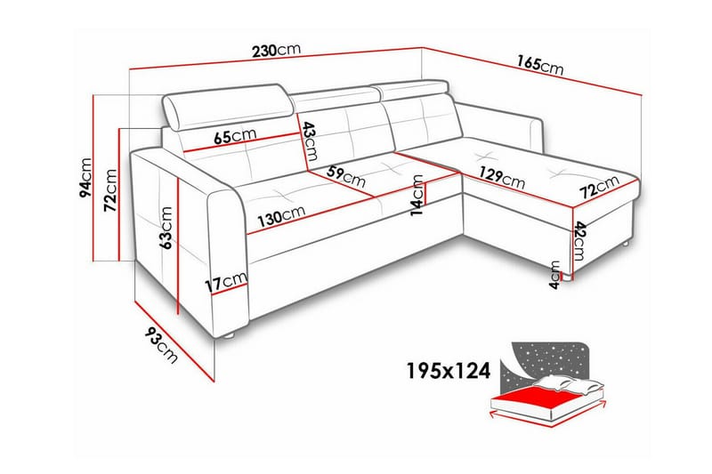 3-seters Hjørnesovesofa Hunglader - Svart - Møbler - Sofaer - Sovesofaer - Hjørnesovesofa