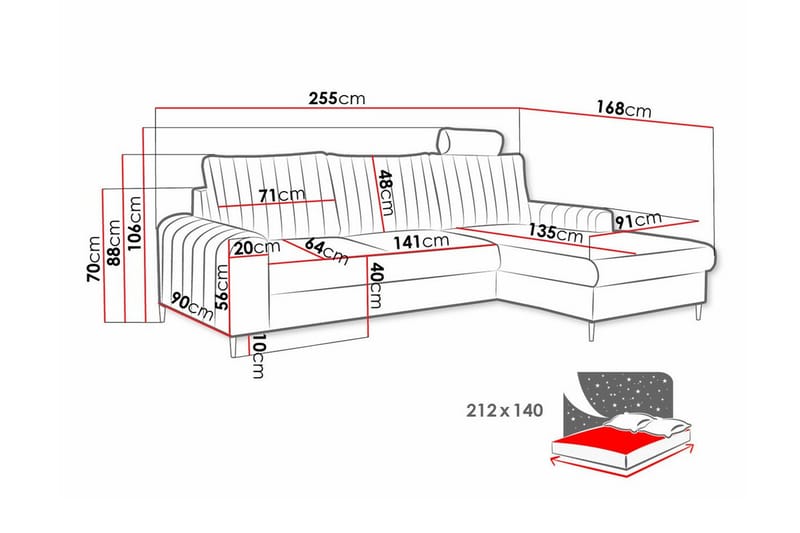 3-seters Hjørnesovesofa Kintore - Lysegrå/Mørkegrå - Møbler - Sofaer - Sovesofaer - Hjørnesovesofa