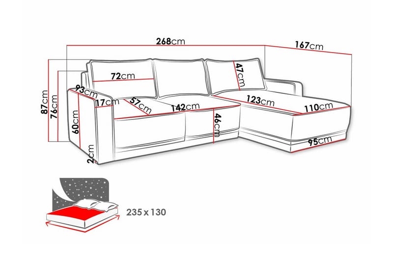 3-seters Hjørnesovesofa Kintore - Mørkegrå - Møbler - Sofaer - Sovesofaer - Hjørnesovesofa