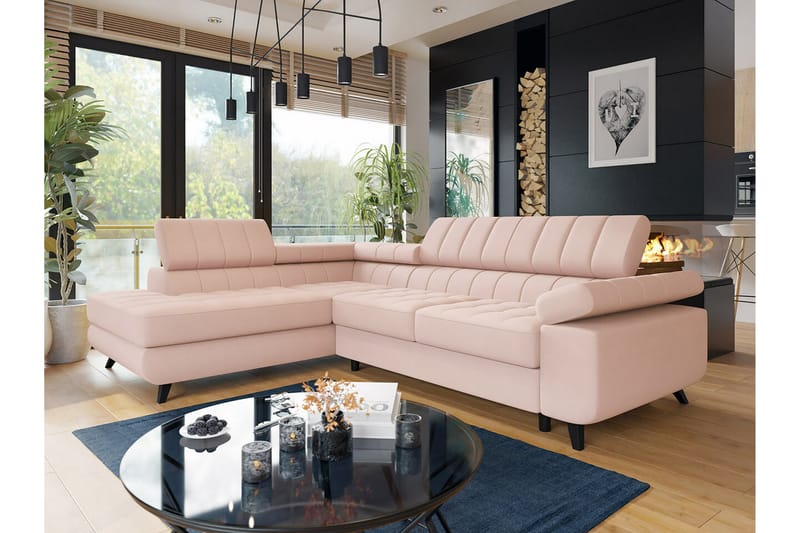 3-seters Hjørnesovesofa Kintore - Rosa - Møbler - Sofaer - Sovesofaer - Hjørnesovesofa