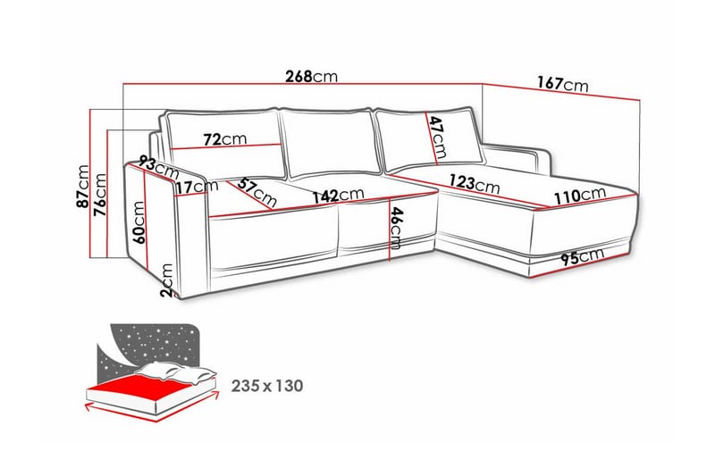 3-seters Hjørnesovesofa Kintore - Rosa - Møbler - Sofaer - Sovesofaer - Hjørnesovesofa