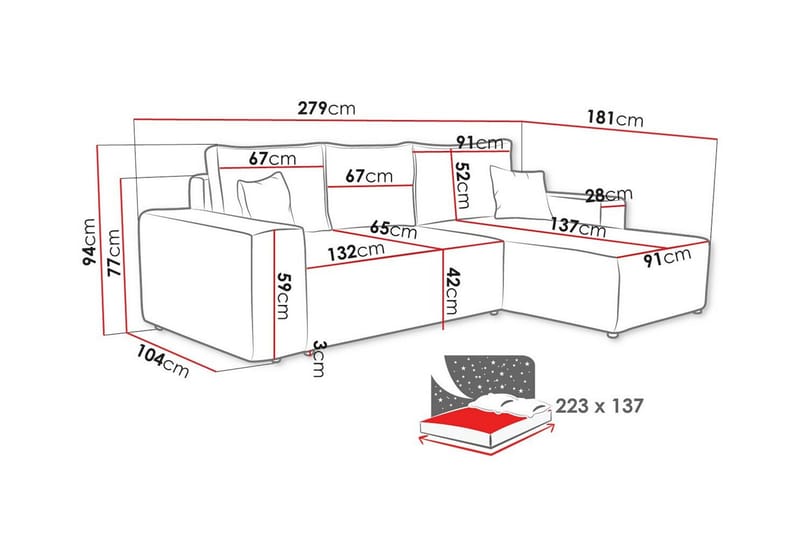 3-seters Hjørnesovesofa Knocklong - Grå - Møbler - Sofaer - Sovesofaer - Hjørnesovesofa