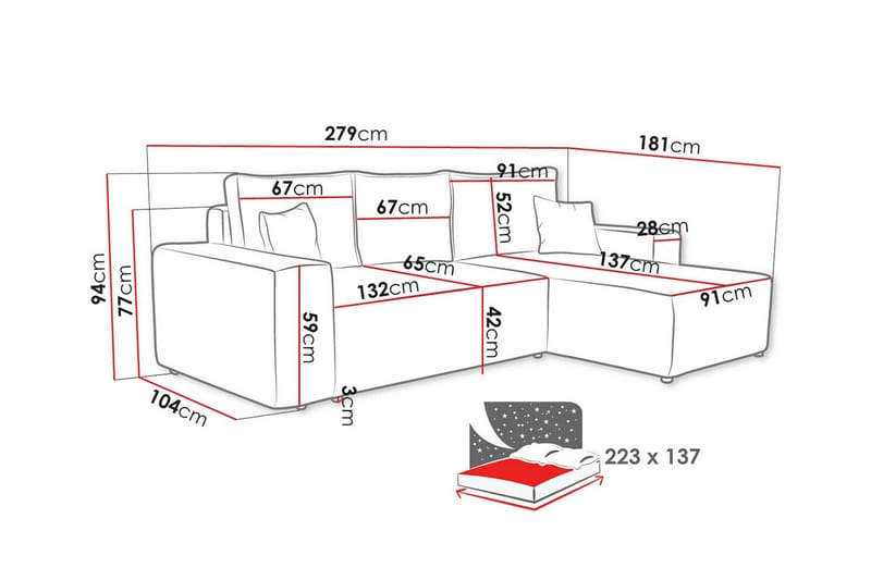 3-seters Hjørnesovesofa Knocklong - Gul - Møbler - Sofaer - Sovesofaer - Hjørnesovesofa