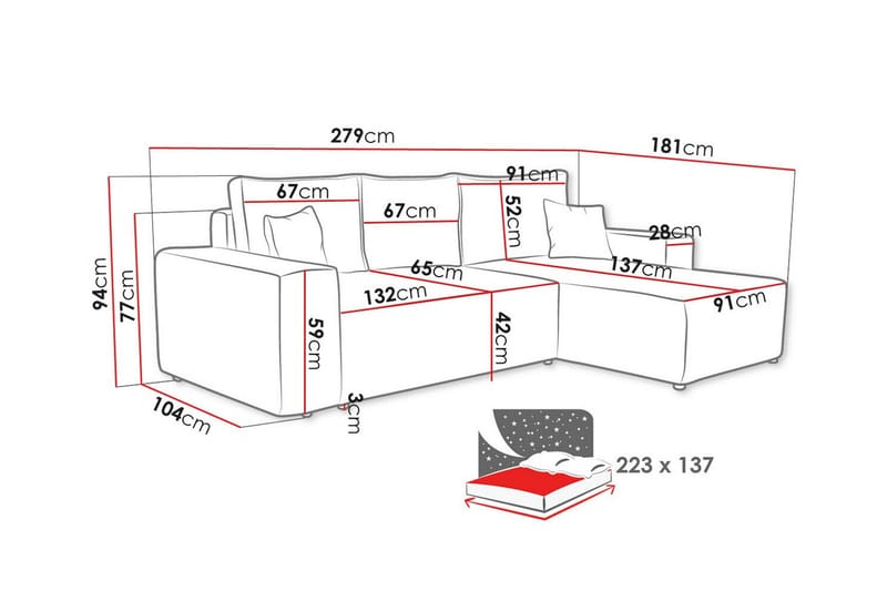 3-seters Hjørnesovesofa Knocklong - Lyse brun - Møbler - Sofaer - Sovesofaer - Hjørnesovesofa