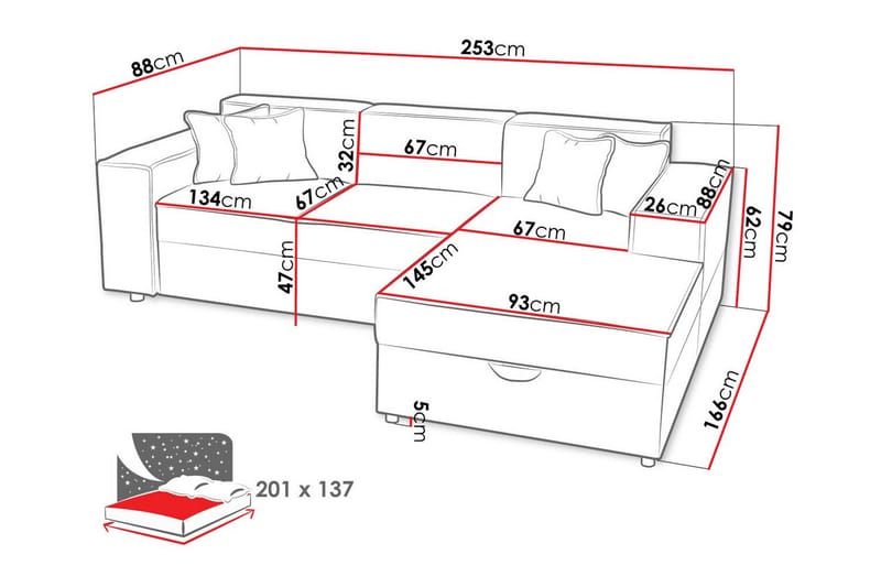 3-seters Hjørnesovesofa Knocklong - Lyse brun - Møbler - Sofaer - Sovesofaer - Hjørnesovesofa