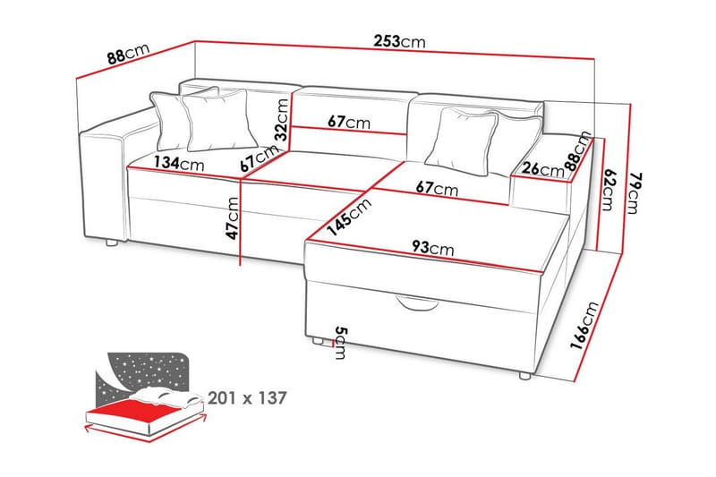 3-seters Hjørnesovesofa Knocklong - Lysegrå - Møbler - Sofaer - Sovesofaer - Hjørnesovesofa