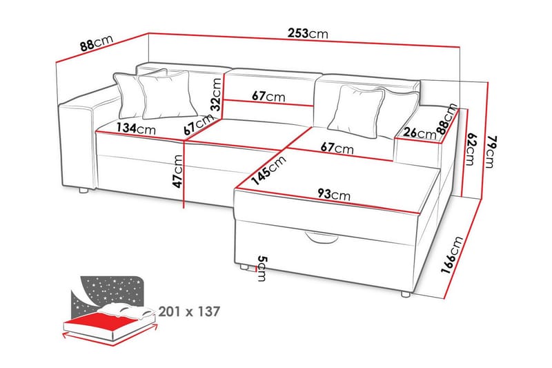 3-seters Hjørnesovesofa Knocklong - Lysegrå/Mørkegrå - Møbler - Sofaer - Sovesofaer - Hjørnesovesofa