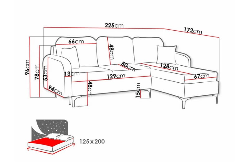 3-seters Hjørnesovesofa Knocklong - Mørkegrå - Møbler - Sofaer - Sovesofaer - Hjørnesovesofa