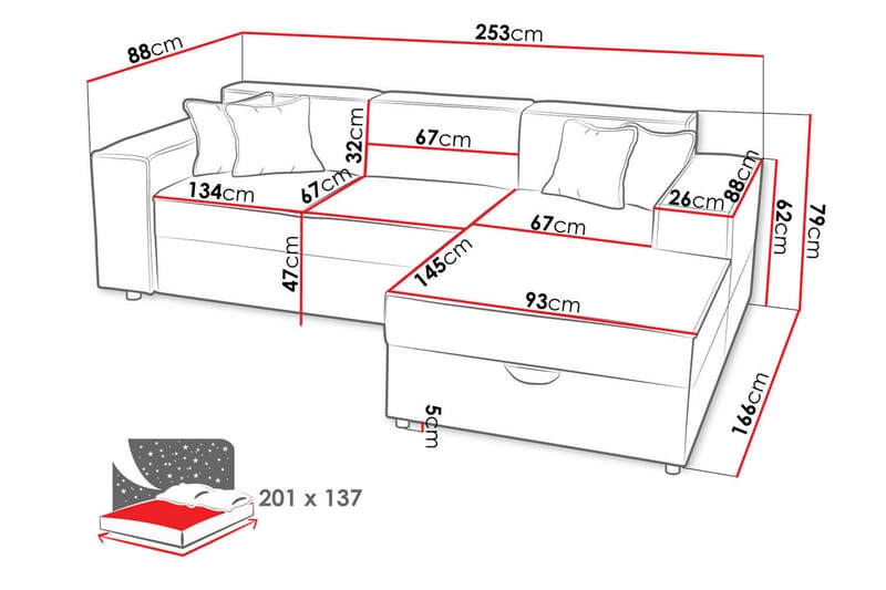 3-seters Hjørnesovesofa Knocklong - Mørkegrå - Møbler - Sofaer - Sovesofaer - Hjørnesovesofa