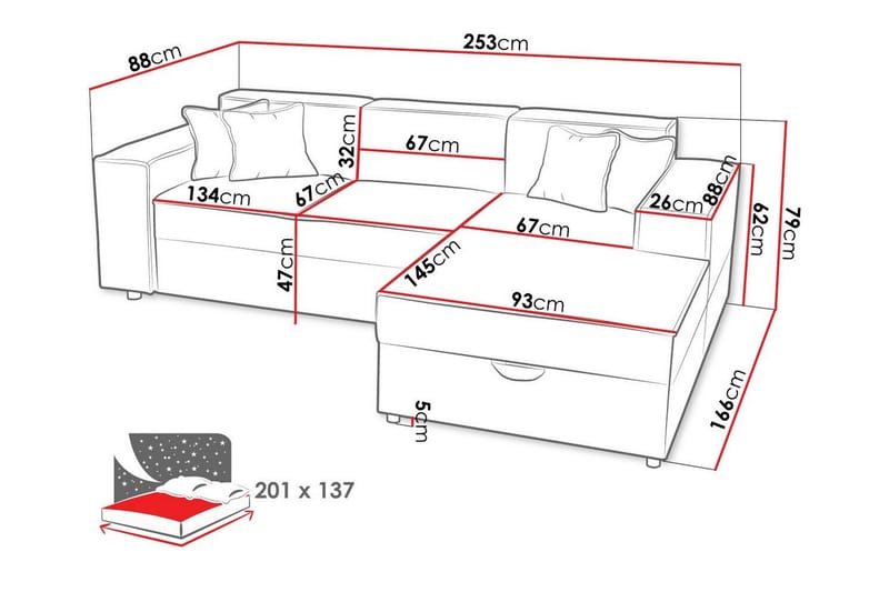 3-seters Hjørnesovesofa Knocklong - Mørkegrå - Møbler - Sofaer - Sovesofaer - Hjørnesovesofa