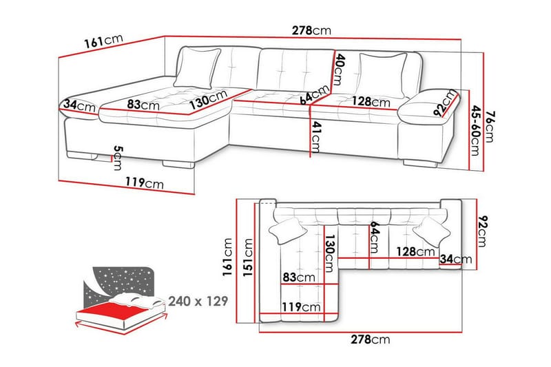 3-seters Hjørnesovesofa Lomux - Beige - Møbler - Sofaer - Sovesofaer - Hjørnesovesofa