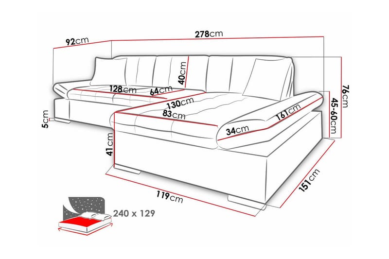 3-seters Hjørnesovesofa Lomux - Gul - Møbler - Sofaer - Sovesofaer - Hjørnesovesofa