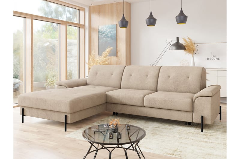 3-seters Hjørnesovesofa Messner - Beige Krem - Møbler - Sofaer - Sovesofaer - Hjørnesovesofa