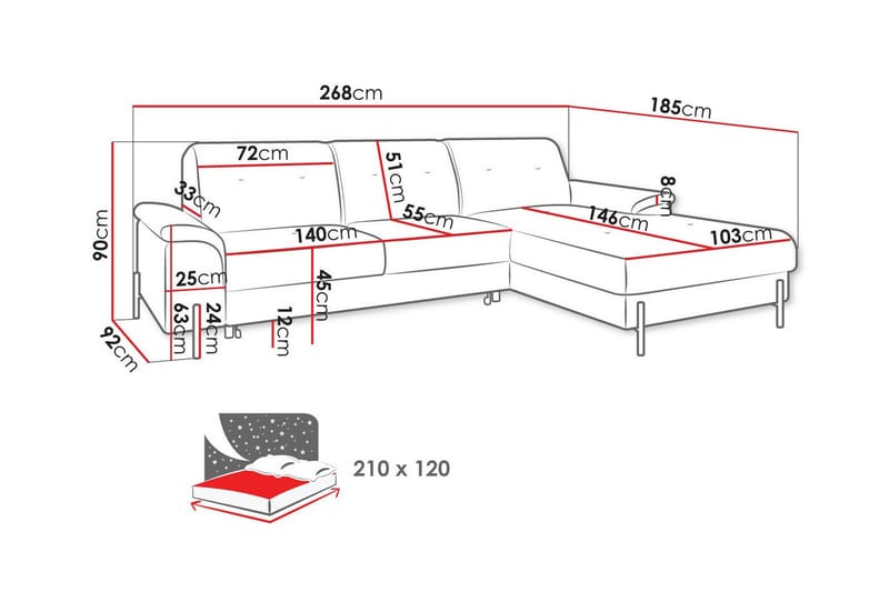 3-seters Hjørnesovesofa Messner - Brun - Møbler - Sofaer - Sovesofaer - Hjørnesovesofa