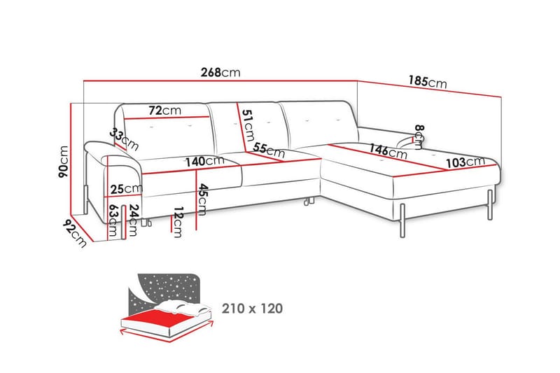 3-seters Hjørnesovesofa Messner - Brun/Oransje - Møbler - Sofaer - Sovesofaer - Hjørnesovesofa