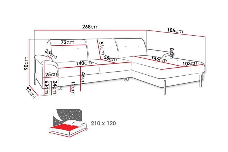 3-seters Hjørnesovesofa Messner - Kobber - Møbler - Sofaer - Sovesofaer - Hjørnesovesofa