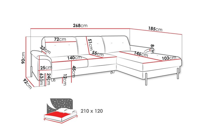 3-seters Hjørnesovesofa Messner - Lysegrå - Møbler - Sofaer - Sovesofaer - Hjørnesovesofa