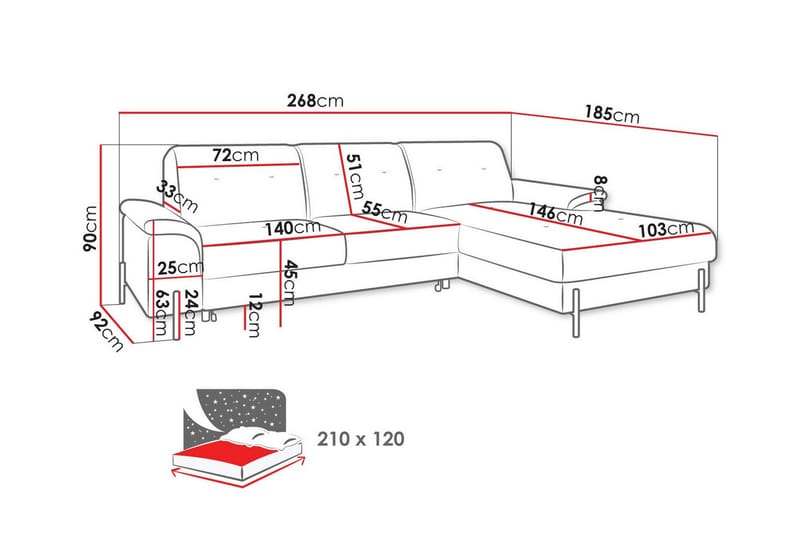 3-seters Hjørnesovesofa Messner - Lysegrå - Møbler - Sofaer - Sovesofaer - Hjørnesovesofa