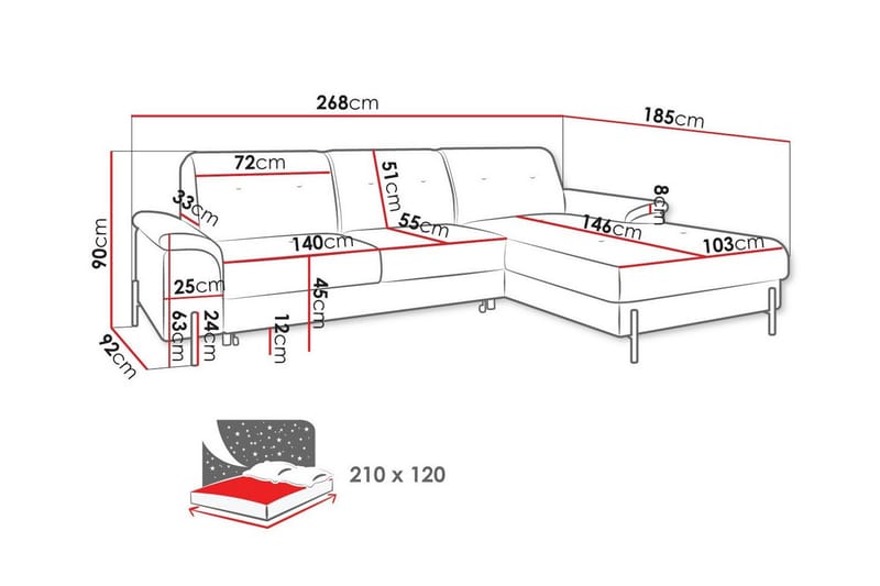 3-seters Hjørnesovesofa Messner - Mørkegrå - Møbler - Sofaer - Sovesofaer - Hjørnesovesofa