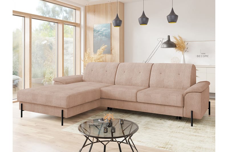 3-seters Hjørnesovesofa Messner - Rosa/Beige - Møbler - Sofaer - Sovesofaer - Hjørnesovesofa