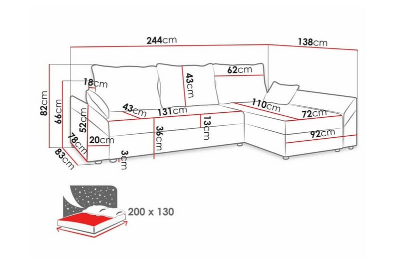 3-seters Hjørnesovesofa Midfeld - Brun - Møbler - Sofaer - Sovesofaer - Hjørnesovesofa