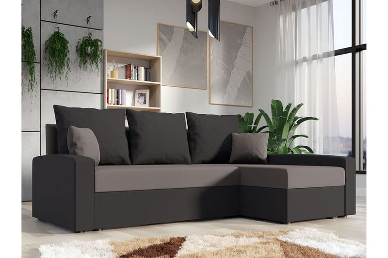 3-seters Hjørnesovesofa Midfeld - Brun/Svart - Møbler - Sofaer - Sovesofaer - Hjørnesovesofa