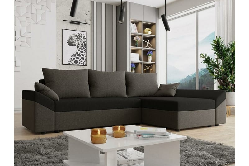 3-seters Hjørnesovesofa Midfeld - Brun/Svart - Møbler - Sofaer - Sovesofaer - Hjørnesovesofa