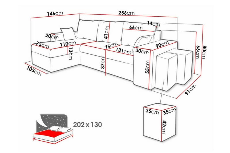 3-seters Hjørnesovesofa Midfeld - Brun/Svart - Møbler - Sofaer - Sovesofaer - Hjørnesovesofa