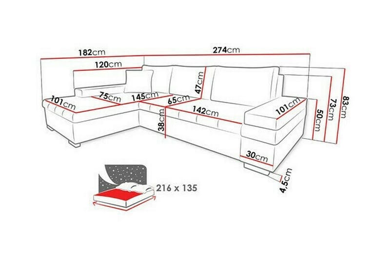 3-seters Hjørnesovesofa Naoma - Akasie/Hvit - Møbler - Sofaer - Sovesofaer - Hjørnesovesofa