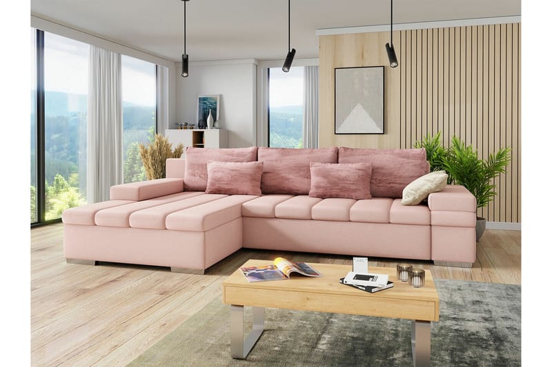 3-seters Hjørnesovesofa Naoma - Rosa - Møbler - Sofaer - Sovesofaer - Hjørnesovesofa