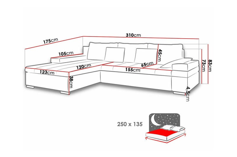 3-seters Hjørnesovesofa Naoma - Rosa - Møbler - Sofaer - Sovesofaer - Hjørnesovesofa