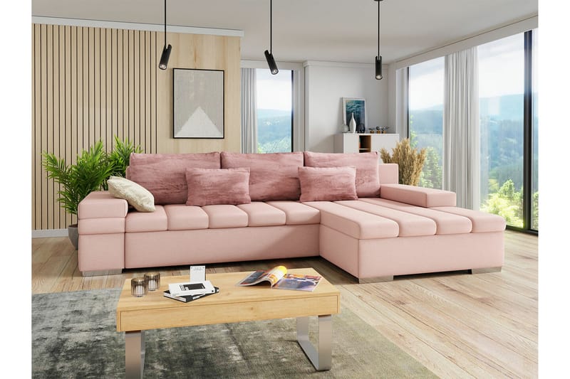 3-seters Hjørnesovesofa Naoma - Rosa - Møbler - Sofaer - Sovesofaer - Hjørnesovesofa