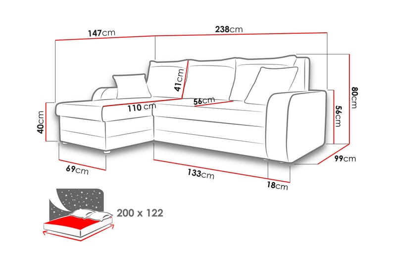 3-seters Hjørnesovesofa Nyarp Universal - Svart/Grå - Møbler - Sofaer - Sovesofaer - Hjørnesovesofa