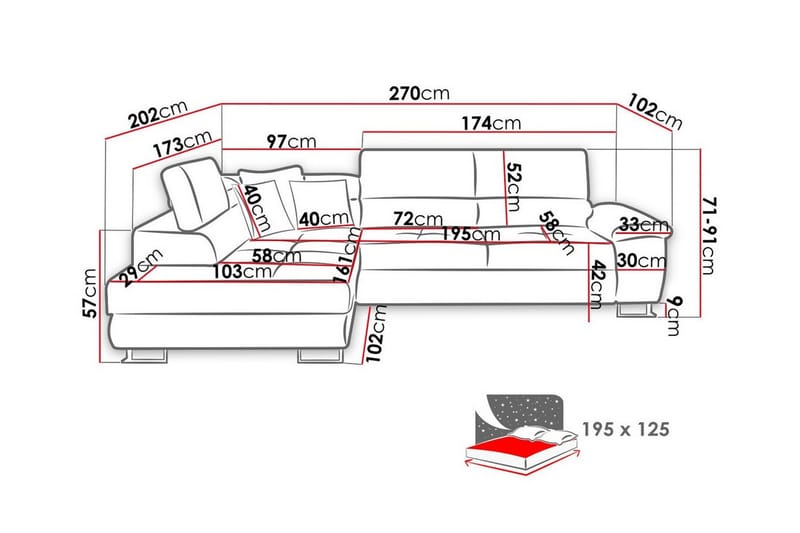 3-seters Hjørnesovesofa Reginia - Blå - Møbler - Sofaer - Sovesofaer - Hjørnesovesofa