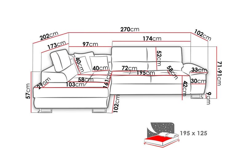 3-seters Hjørnesovesofa Reginia - Brun - Møbler - Sofaer - Sovesofaer - Hjørnesovesofa