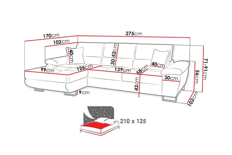 3-seters Hjørnesovesofa Reginia - Brun - Møbler - Sofaer - Sovesofaer - Hjørnesovesofa