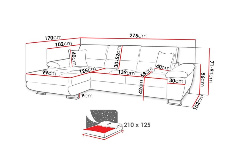 3-seters Hjørnesovesofa Reginia - Brun - Møbler - Sofaer - Sovesofaer - Hjørnesovesofa