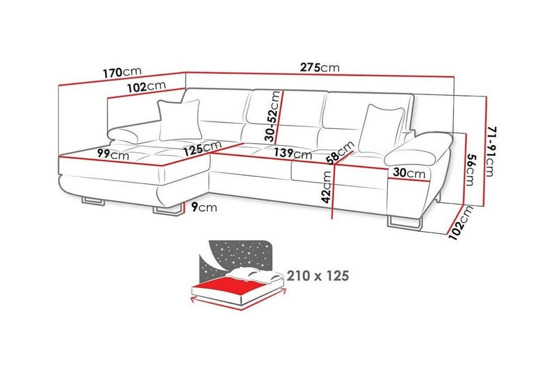 3-seters Hjørnesovesofa Reginia - Grå/Svart - Møbler - Sofaer - Sovesofaer - Hjørnesovesofa