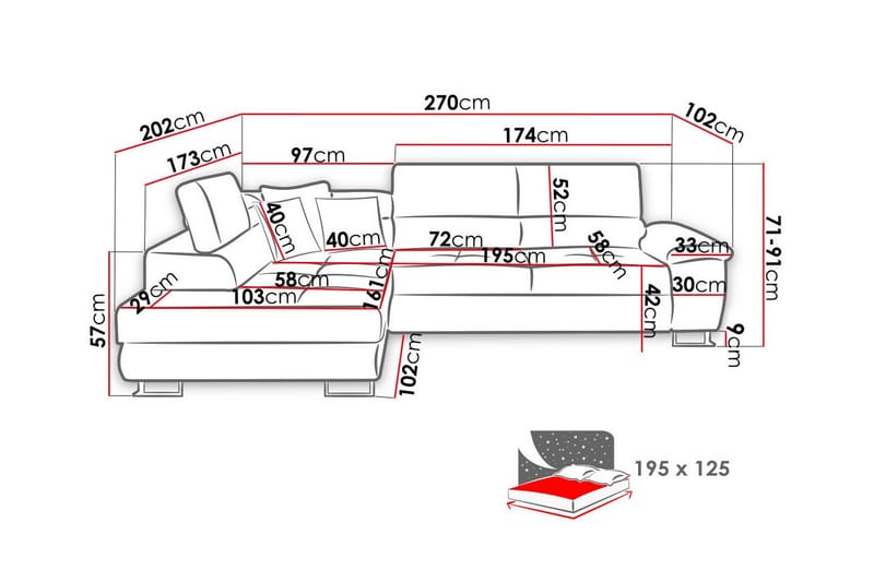 3-seters Hjørnesovesofa Reginia - Hvit - Møbler - Sofaer - Sovesofaer - Hjørnesovesofa