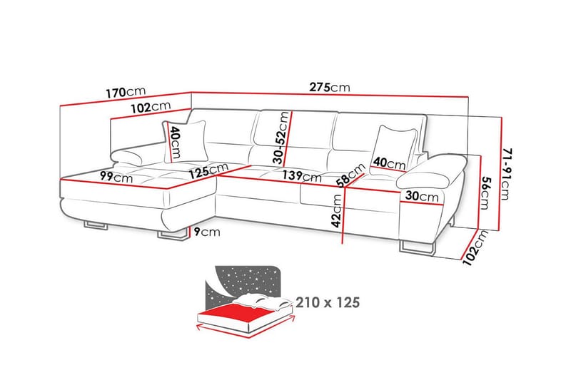 3-seters Hjørnesovesofa Reginia - Lysegrå - Møbler - Sofaer - Sovesofaer - Hjørnesovesofa