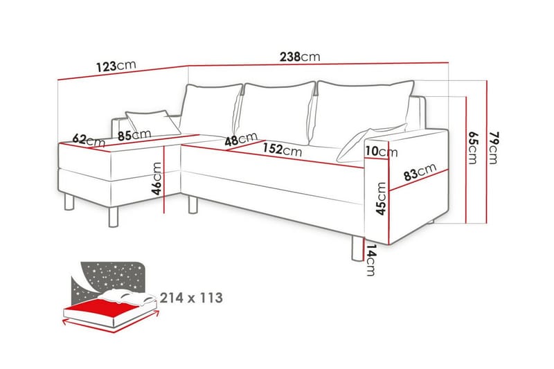 3-seters Hjørnesovesofa Summerhill - Mørkegrå - Møbler - Sofaer - Sovesofaer - Hjørnesovesofa