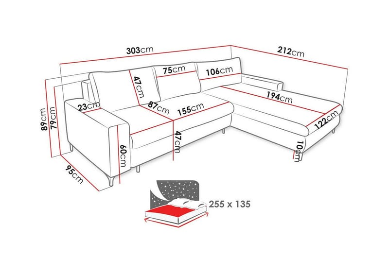 3-seters Hjørnesovesofa Talby - Gul - Møbler - Sofaer - Sovesofaer - Hjørnesovesofa