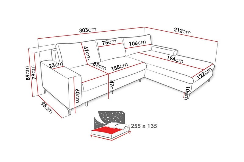 3-seters Hjørnesovesofa Talby - Lysegrå - Møbler - Sofaer - Sovesofaer - Hjørnesovesofa