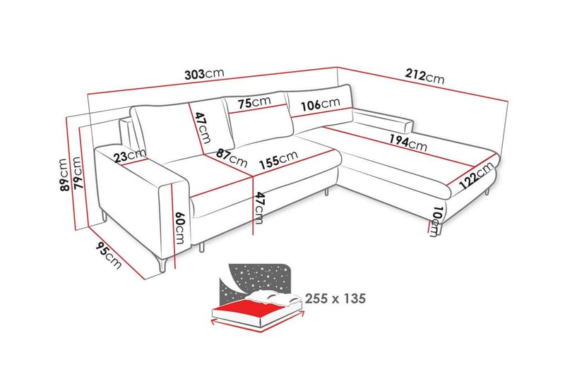 3-seters Hjørnesovesofa Talby - Mørkegrå - Møbler - Sofaer - Sovesofaer - Hjørnesovesofa