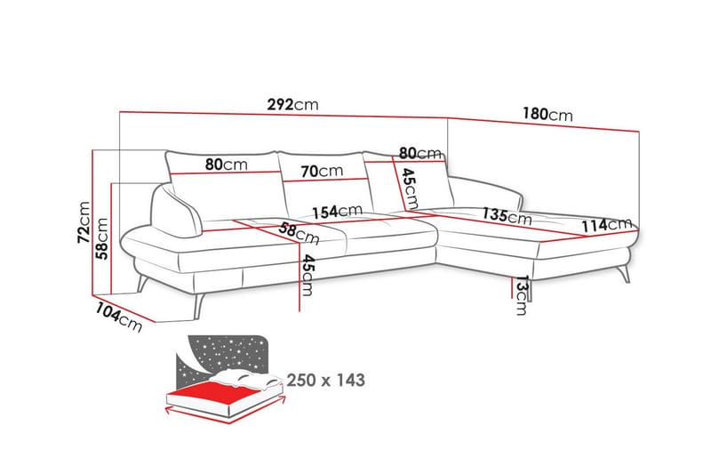 3-seters Hjørnesovesofa Telford - Mørkegrå - Møbler - Sofaer - Sovesofaer - Hjørnesovesofa