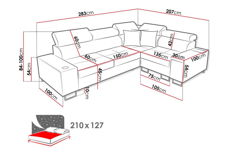 3-seters Hjørnesovesofa Torretta Venstre - Brun - Møbler - Sofaer - Sovesofaer - Hjørnesovesofa